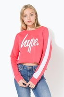 Hype Pink Side Stripe Script Kids Crop Crew Neck Size 14Y