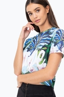 Hype Tropics Script Womens Crop Multi T-Shirt Size 16
