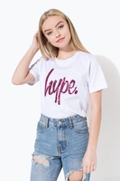 Hype White Sequin Script Kids T-Shirt Size 7-8