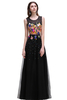 CAMERON A-line Jewel Neck Tulle Black Prom Dresses with Embroidery Flowers