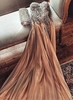 Champagne Chiffon Crystals Long Prom Dresses Spaghettis Straps Sweetheart Side Slit Evening Gowns