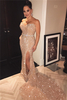 Champagne Gold Sequins Formal Dresses Long Sexy Slit Prom Dress Online