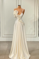 Charming Asymmetrical Aline Satin Evening Dress Ruffles Long Special Occasion Dress