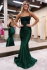 Charming Beadings Glitter Satin Mermaid Prom Dress with Spaghetti Straps Cross Back