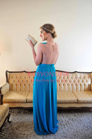 Charming Blue Lace Party Dresses Sleeveless Crystal Floor Length Evening Gowns