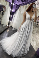 Charming Deep V-Neck Aline Wedding Dress Sleeveless Bridal Dress