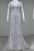 Charming Jewel Neck Sparkly Beadings Long Mermaid Evening Dress with Sleeves
