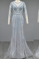 Charming Jewel Neck Sparkly Beadings Long Mermaid Evening Dress with Sleeves