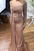 Charming Long Sleeves Glitter Pearls Beadings Mermaid Prom Dress Sweetheart Long Evening Dress