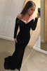 Charming Long Sleeves Off-the-Shoulder V-Neck Mermaid Prom Dress