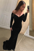 Charming Long Sleeves Off-the-Shoulder V-Neck Mermaid Prom Dress