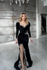 Charming Long sleeves V-neck Glitter Mermaid Prom Dress with High Split