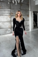 Charming Long sleeves V-neck Glitter Mermaid Prom Dress with High Split