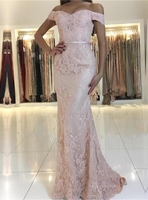 Charming Mermaid Lace Prom Dresses 2021 Off-the-Shoulder Floor-Length Evening Gowns