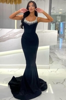 Charming Mermaid Prom Dress Sleeveless Crystals Straps Bodycon Party Dress