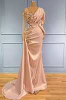 Charming Mermaid Prom Dress with Gold Beadings Appliques Side Trumpt/Train