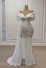 Charming Off Shoulder Glitter Sheath Evening Gown White Sequins Front Split Prom Dress