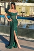 Charming Off Shoulder Sparkly Sequins Bodycon Prom Dress Dark Green Side Slit Party Dress