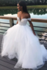 Charming Off The Shoulder A Line Wedding Dresses White Tulle Lace V-Neck Bridal Gowns