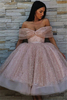 Charming Off-the-Shoulder Ball Gown Tulle Tea-Length Prom Dresses