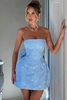 Chic Strapless Ruffle Satin Sheath Prom Dress Short Homecoming Dresses with Bow