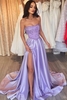 Chic Strapless Sequins Long Evening Dress Lilac Front Split Satin Prom Dress