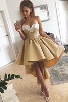 Chic Sweetheart Hi-Lo Homecoming Dress with White Lace Appliques