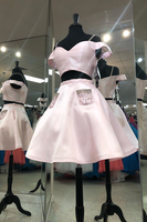 Chic Two Piece Sweetheart Sexy Short Homecoming Dresses Cute Spaghetti Straps Beads Cocktail Dress with Pockets