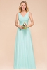 Chic V-Neck Chiffon Bridesmaid Dress Sleeveles Simple Aline Evening Dress