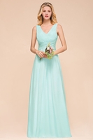 Chic V-Neck Chiffon Bridesmaid Dress Sleeveles Simple Aline Evening Dress