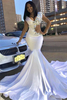 Chic V-Neck Lace Rhinestones Sweep Train Sexy Mermaid Prom Dresses