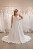 Chic V-Neck Satin Aline Wedding Dress Backless Bridal Dress with Sweep Train
