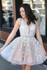 Chic V-neck Tulle Short Homecoming Dress Lace Appliques Sleeveless Cocktail Dress