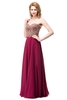 Chiffon Long Burgundy Appliques Sweetheart-Neck Prom Dresses