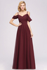 Chiffon V-Neck Spaghetti Straps Short-Sleeves Floor-Length Bridesmaid Dresses with Ruffles