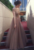 Chocolate Crystals Tulle Sweep Train Prom Dress