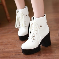 Chunky Heel Lace-up PU Daily Round Toe Boot