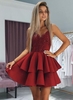 Classic Layers Homecoming Dresses Spaghetti Straps Lace Cocktail Dresses with Appliques