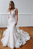Classic Mermaid Ruffles Lace Wedding Dresses V-neck Sleeveless Bridal Gowns Online