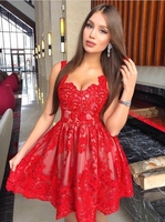 Classic Red Lace Homecoming Dresses Spaghetti Straps Mini Cocktail Dresses