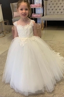 cute long tulle flower girls dresses Sleeveless ball gown with bow