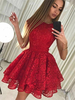 Cute Red Lace Jewel Ruffled Homecoming Dress Short Party Gown