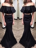 Elegant Black Two Pieces Prom Dresses Off-the-Shoulder Ruffles Evening Dresses