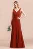 Elegant Cabernet Bridesmaid Dress Sleeveless V-Neck Long Mermaid Wedding Guest Dress