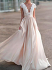 Elegant Cap Sleeves Deep V-Neck ALine Satin Wedding Party Dress