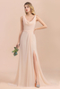 Elegant Champagne Soft Chiffon Long Bridesmaid Dress with Front Slit