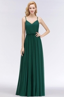 Elegant Chiffon A-Line Spaghetti-Straps Dark-Green Bridesmaid Dress