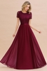 Elegant Chiffon Lace Jewel Short-Sleeves Bridesmaid Dress Floor-Length A-Line Wedding Guest Dress