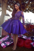 Elegant Classic Scoop Homecoming Dresses Long Sleeves Appliques Short Cocktail Dresses