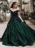 Elegant Dark Green Puffy Prom Dresses Off-The-Shoulder Ball Gown Quinceanera Dresses